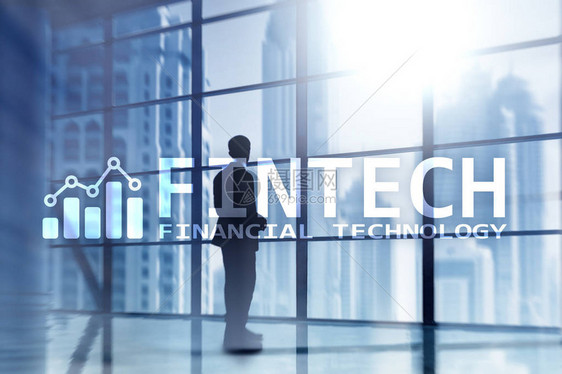 FINTECH金融技术全球商业和信息互联网通信技术摩天大楼背景高图片