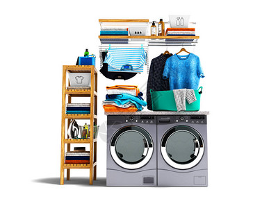 洗衣服洗衣机和烘干机的概念图片
