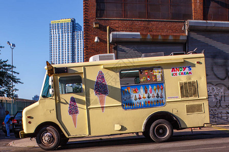 曼哈顿,纽约街头的冰淇淋车背景