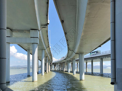 从后海湾到香港岛的大桥弯道的景色图片