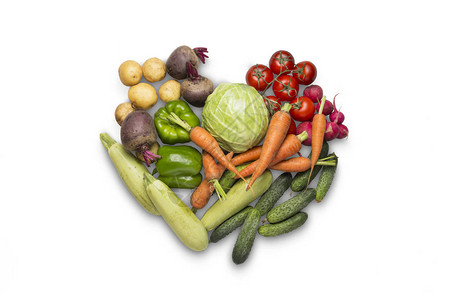 白色背景上的新鲜有机蔬菜购买农场蔬菜保健的概念心形乡村风格图片
