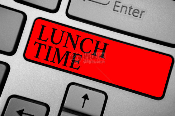 显示午餐时间的书写笔记商务照片展示中午早餐后晚餐前用餐键盘红键意图计算机图片