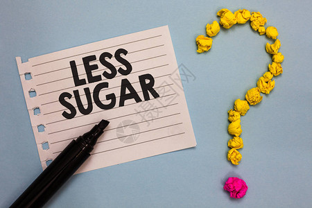 中药养生文字书写文本少糖在我们吃的任何食物或饮料中减少甜味的商业概念纸标记皱纸形成背景