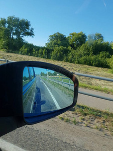 全国交通安全日驾驶时镜子中的道路交通视图背景