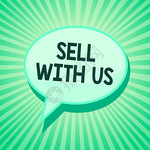 手写文本与我们一起销售概念意义在线销售平台寻找卖家电子商务绿色语音气泡消息提醒光线阴图片