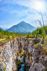 位于加拿大不列颠哥伦比亚省Banff附近Kootenay公园的深水和狭窄的Marble峡谷下方图片