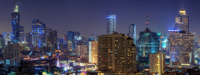 曼谷景色与泰国曼谷商业区的摩天图片