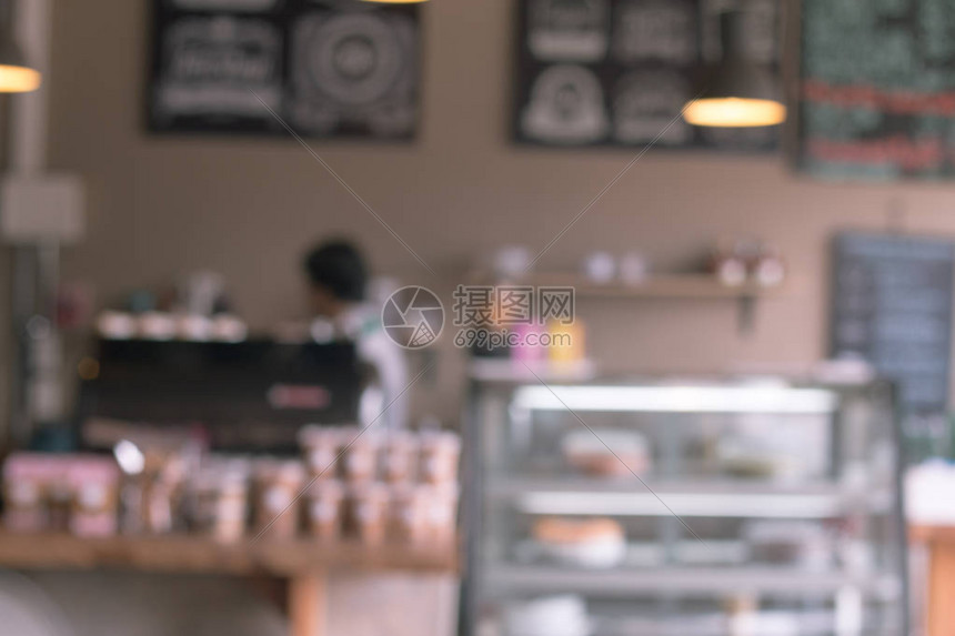 咖啡店背景模糊的背景图片