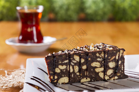 美味的土耳其饼干马赛克蛋糕巧克力味涂层图片