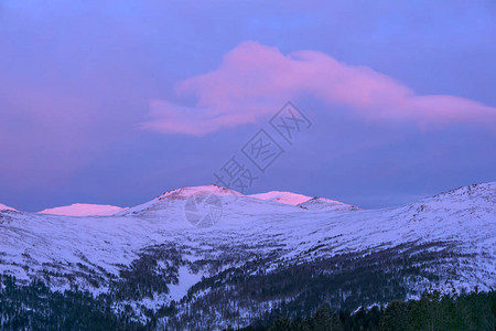 在乌拉尔北部雪山峰上温图片