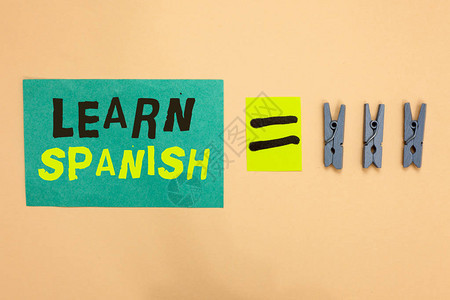 手写文本学习西班牙语概念意义翻译语言在西班牙词汇方言语音绿松石纸提醒等号几个图片