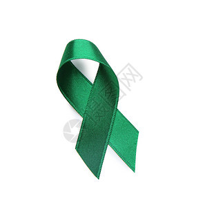 白色背景上的绿丝带癌症概念图片