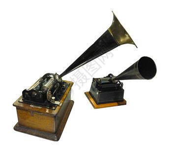 Edison声频录音机和玩家留声机在白色图片