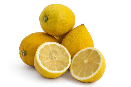新鲜熟柠檬美味柑橘类水果的成分在白图片