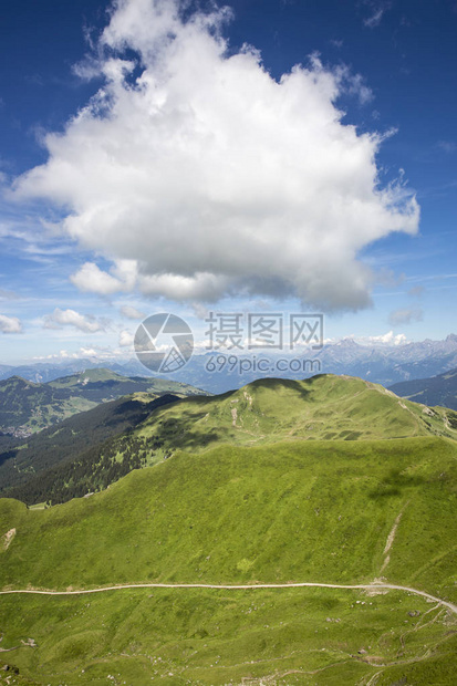 田园绿色夏季高山景观瑞士阿尔卑斯山断层图片