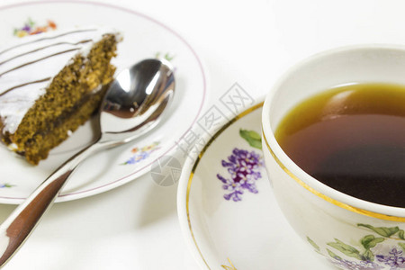 茶叶和蛋糕在背景图片
