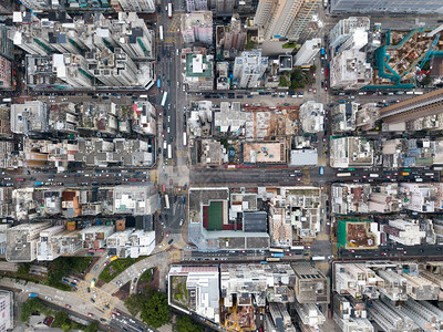 香港九龙山水浦的空中视图人多忙碌图片