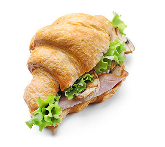 美味的羊角面包三明治图片