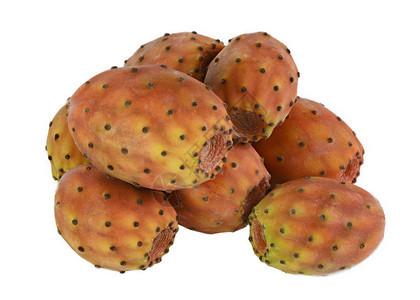 一组刺痛的梨仙人掌水果截面和白色背图片