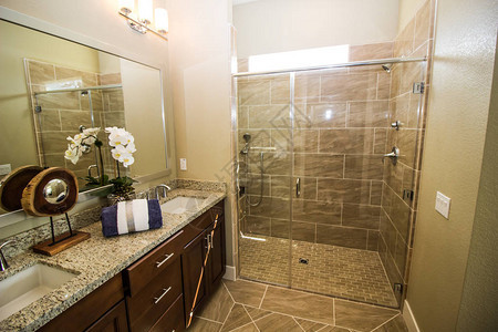 现代浴室的玻璃淋浴图片