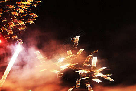 火场夜幕背景烟火美丽背景庆祝圣诞和图片