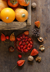 南瓜和浆果的秋天静物图片