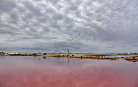 粉红盐池穆尔西亚盐矿云层灰图片
