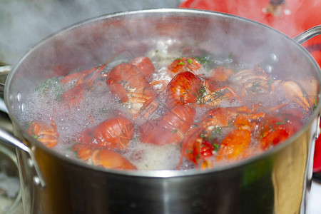 煮淡水小龙虾红色特写图片