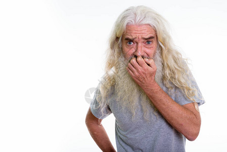 电影演播室拍摄的长胡子老人在遮图片