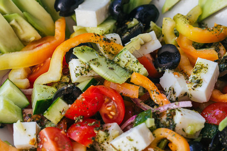 希腊沙拉配健康食品的蔬菜传统图片