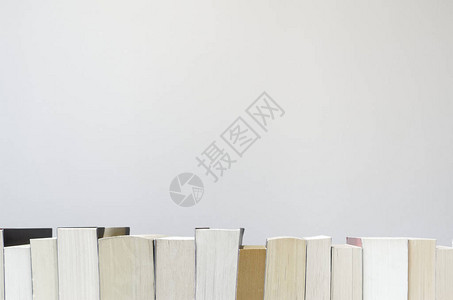 浅灰色背景上的一排书籍图片
