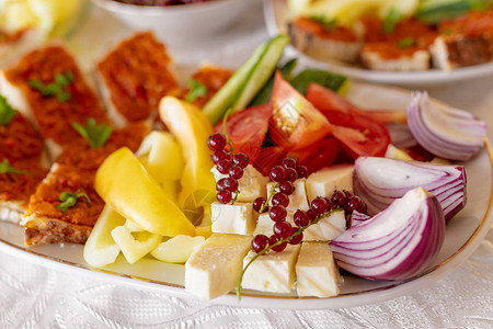 传统罗马尼亚食品配有蔬菜新鲜洋葱和图片