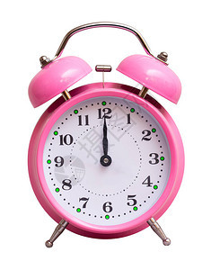 白色孤立背景的粉色时钟显示12小时图片