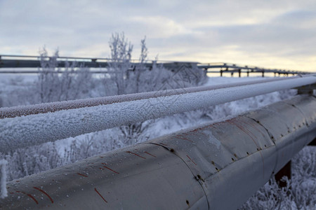 石油天然气行业高压气井管件阀门在霜冻中图片