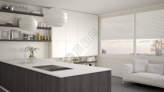 现代白色和灰色厨房图片