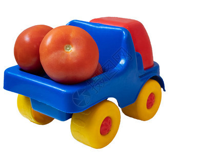 红色西红柿的多彩生动玩具汽车卡图片