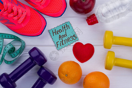 健身器材和健康食品健身和减肥概念开始健图片