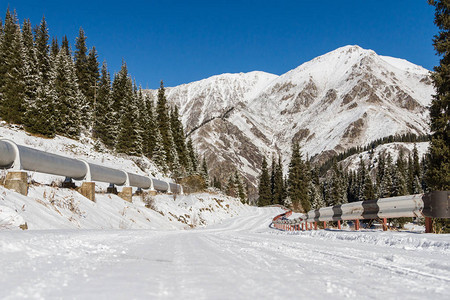 冬天的山景雪路图片