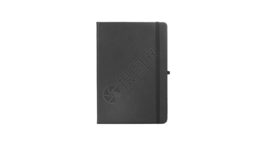 黑色皮革PU议程日记笔本与笔筒隔离在白色背景在文具中图片