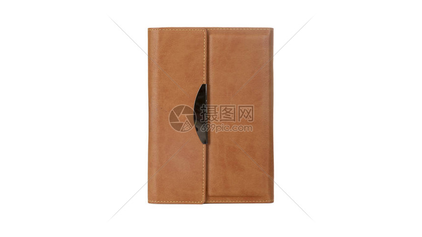 棕色皮革PU议程日记笔本与笔筒隔离在白色背景在文具中图片