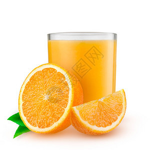 孤立的饮料橙汁和橘子果实的杯子在白色图片