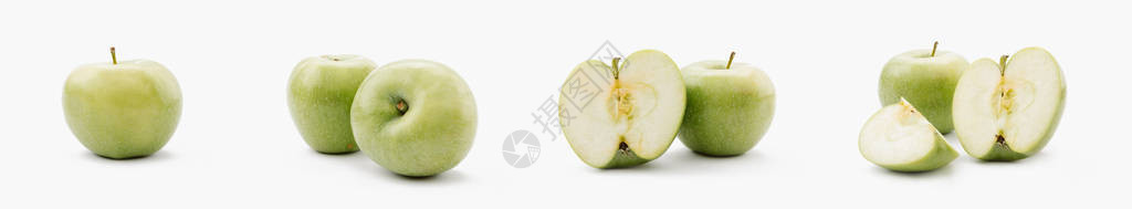 白背景上的绿苹果被切图片