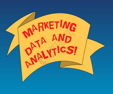 手写文本编写营销数据和分析概念意义广告促销统计分析折叠3D丝带条纯色空白背景图片