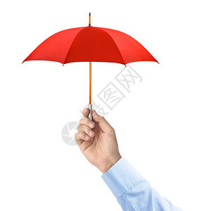 手拿着白色背景上孤立的小雨伞图片
