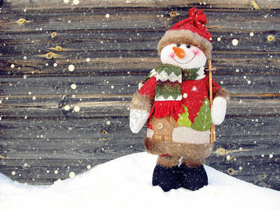 快乐的雪人圣诞冬季贺卡背景是雪背景图片
