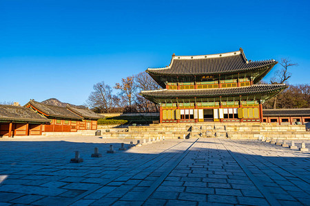 韩国南韩首尔市长德冈宫殿地标的漂亮建背景