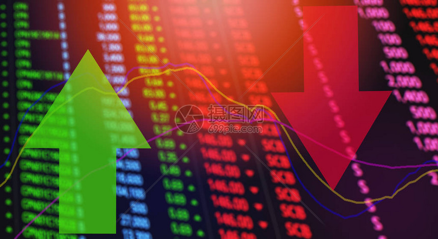 红色和绿色箭头证券交易所市场分析股票危机红色价格图表下跌和绿色箭头向上利润增长股票或外汇业务和金融货币经济通货膨图片