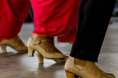 一双典型的鞋子紧贴了传统的西班牙佛朗明哥舞鞋皮高跟鞋图片