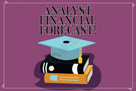 显示分析师财务预测的文本符号概念照片估计一家公司的未来财务成果彩色毕业帽与流苏3D学术帽照图片