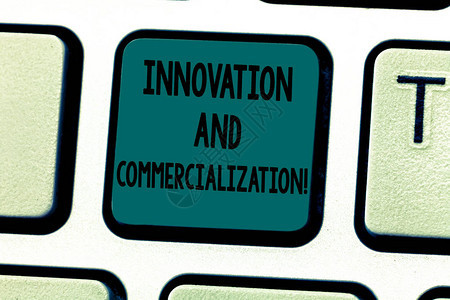 显示创新和商业化的文字符号概念照片将新产品引入商业键盘意图创建计算机消息背景图片
